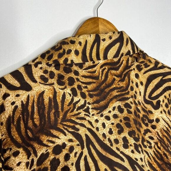 St John Brown Black 100% Silk Cheetah Leopard Blouse Size 10 Women's - Picture 8 of 11